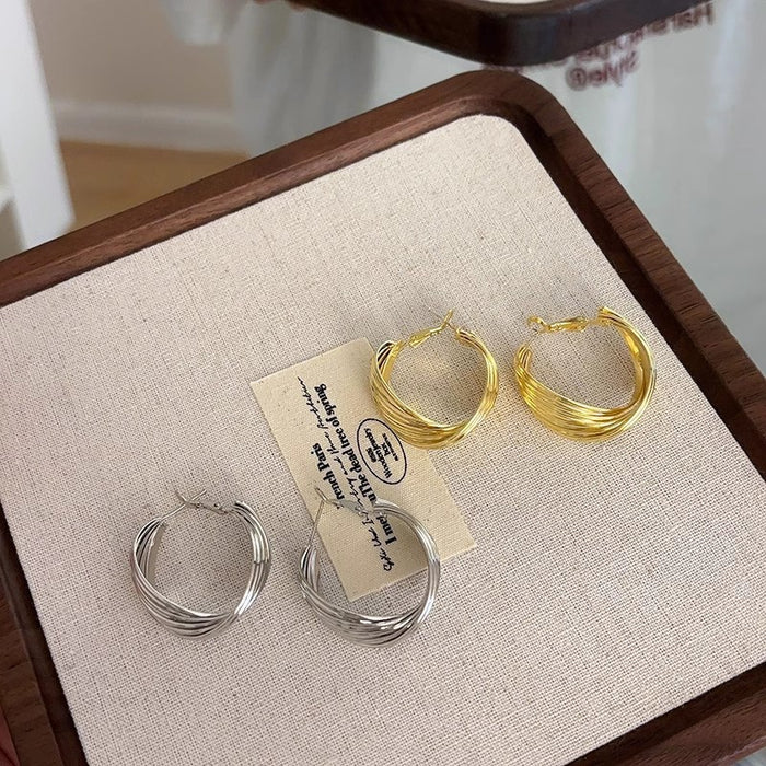 Wholesale Earrings, silver needles, niche design, high-end twisted ear loops