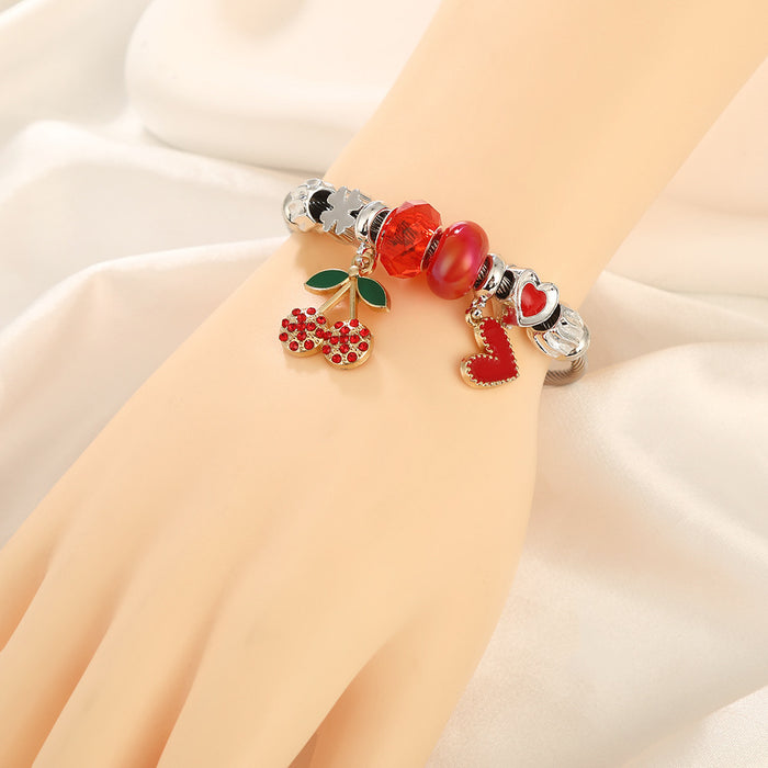 Wholesale Sweet Cherry Beaded Bracelet Stainless Steel Heart Jewelry MOQ≥2