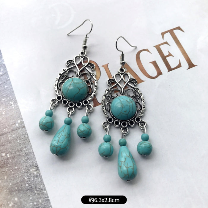 Wholesale Alloy Vintage Turquoise Ethnic Style Earrings JDC-ES-Luox009