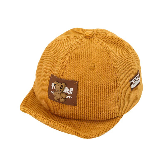 Wholesale thick corduroy cartoon bear logo simple children' s soft-brimmed hat baby cap