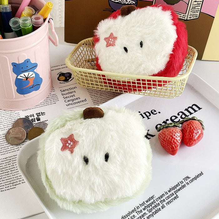 Wholesale Cute plush apple coin purse lipstick data line cartoon apple key chain pendant for friends gift