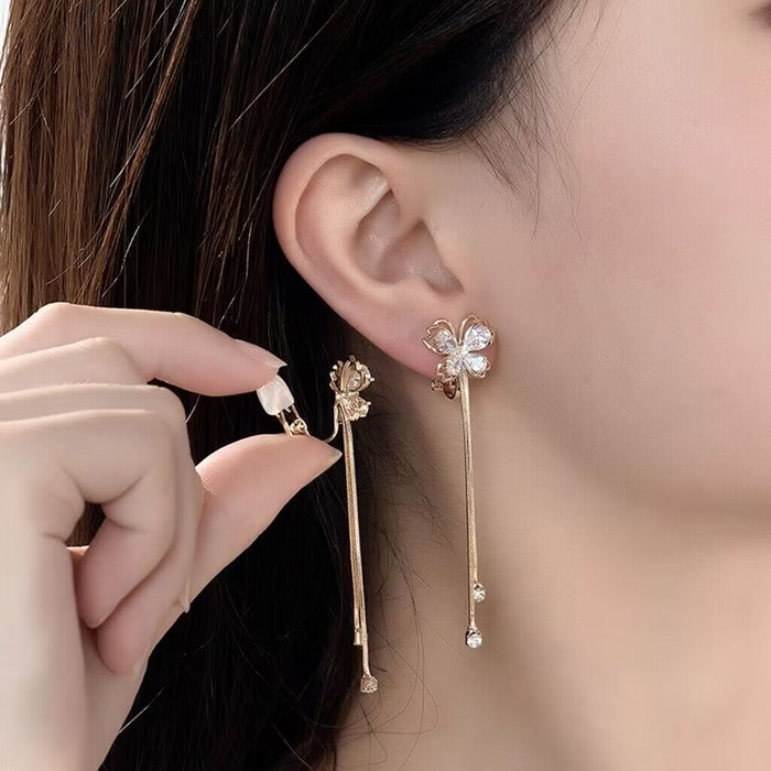 Wholesale Butterfly tassel earrings with feminine temperament, long earrings with high-end feel, ear accessories, ear clips without ear holes