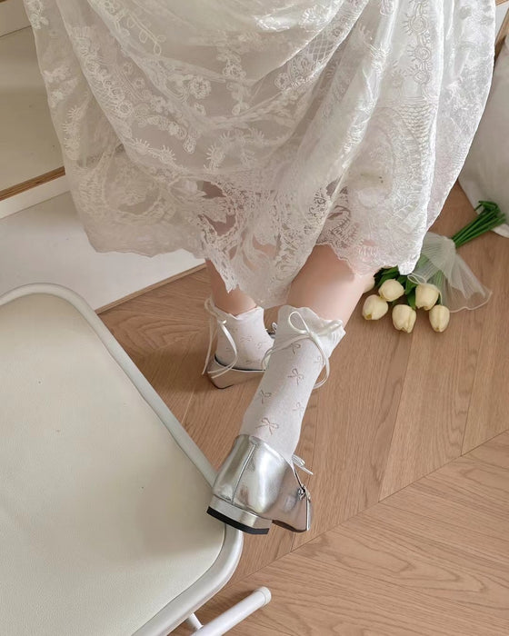 Wholesale Boneless side ribbon bow socks, versatile pure cotton midsole socks