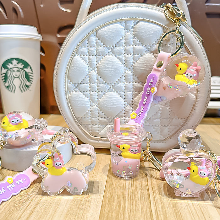 Wholesale Acrylic Drifting Bottle Keychain Cute Yellow Duck Bag Charm