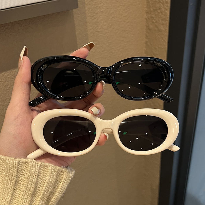 Wholesale  Oval white frame sunglasses  concave sunglasses Women's Big Face cat eye sun protection