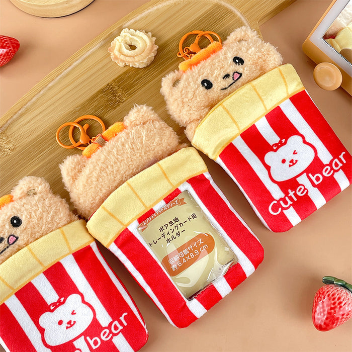 Wholesale Little Bear Plush Card Set French Fries Bear Rice Card Photo Storage Protective Set Small Card Pendant