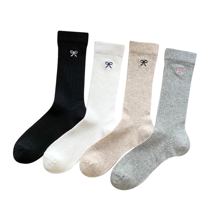Wholesale Long socks for summer, sweat absorbing, breathable, mesh, thin design, bow embroidery, mid tube stacking socks