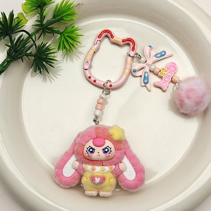 Wholesale Cat bell flocked cartoon keychain