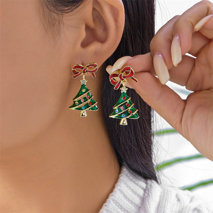 Wholesale Christmas Tree Rhinestone Earrings Gold Alloy Boutique Resale Fashion Accessory