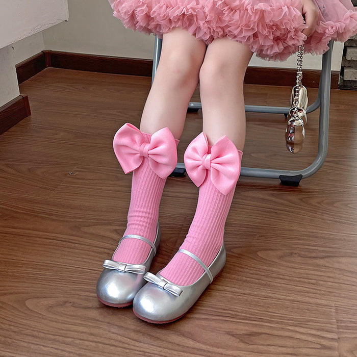 Wholesale Bow Lace Cotton Socks Candy-colored  Mid-length Socks Cute Children' s Calf Piled Socks