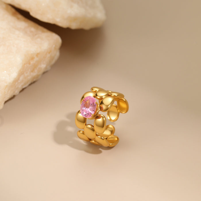 Wholesale Geometric pink zircon stainless steel ring