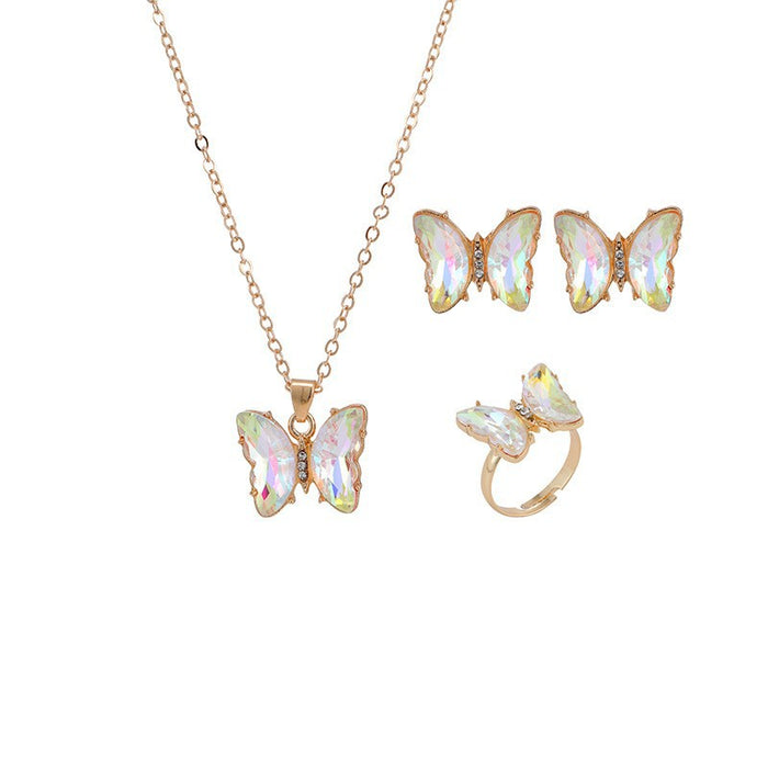 Wholesale Trendy Butterfly Jewelry Set Earrings Necklace Ring Alloy Fashion Accessory