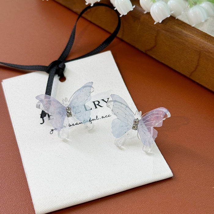 Wholesale Silver Needle Crystal Butterfly Earrings Versatile Light Luxury Fashion Earrings Temperament Earrings Wholesale