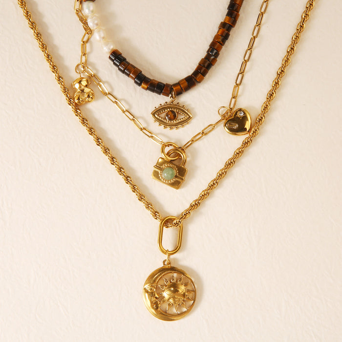 Wholesale Fashion and personality new stainless steel sunflower natural stone devil's eye necklace wholesale