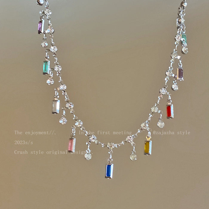 Wholesale Tassel zircon necklace, light luxury, niche design, high-end sensation, neck chain, locking bone chain