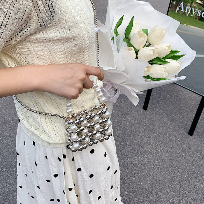 Wholesale Small handbag handmade bead pearl bag, niche fashion mini crossbody bag