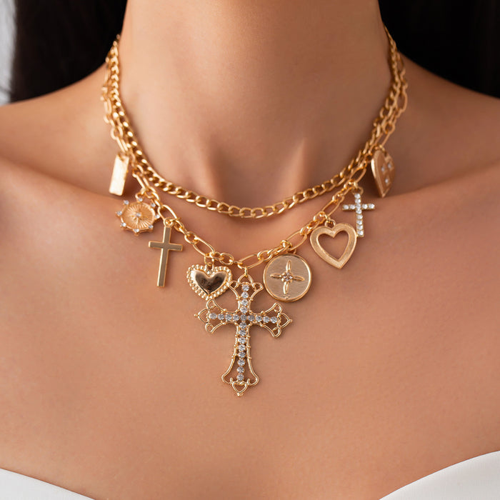 Wholesale Personalized fashion creative style collarbone chain cross heart geometric pendant necklace