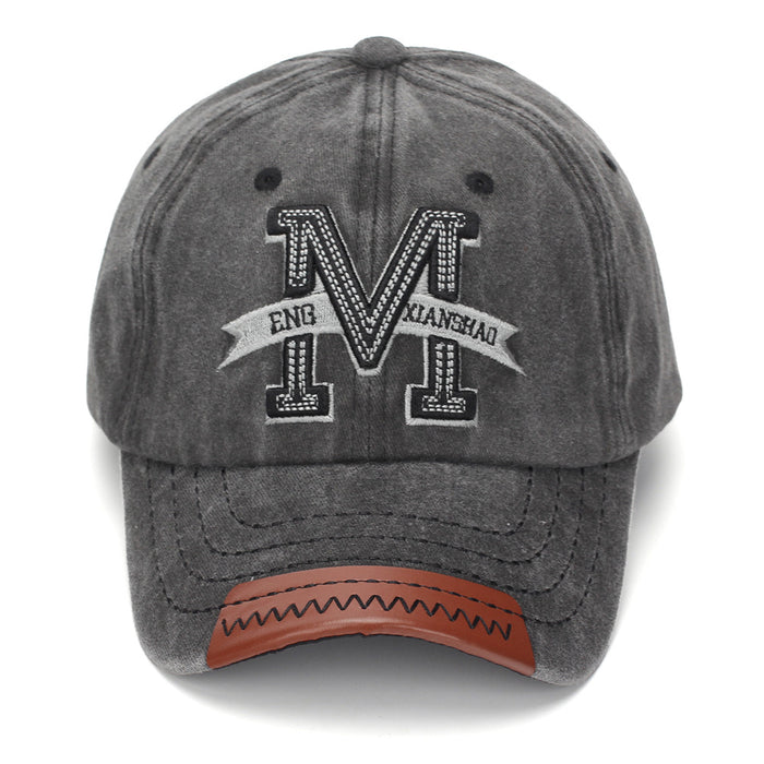 Wholesale Retro Distressed Baseball Cap with Letter Embroidery and Leather Edge - Olive - Trendy Street Style Cap for Everyday Use