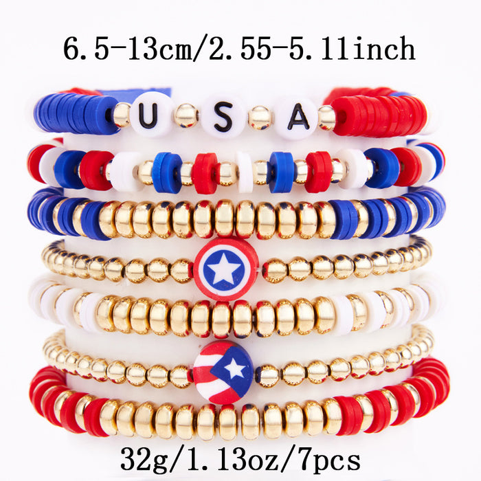 Wholesale Soft ceramic bracelet set, personalized alloy drip oil national flag pendant bracelet