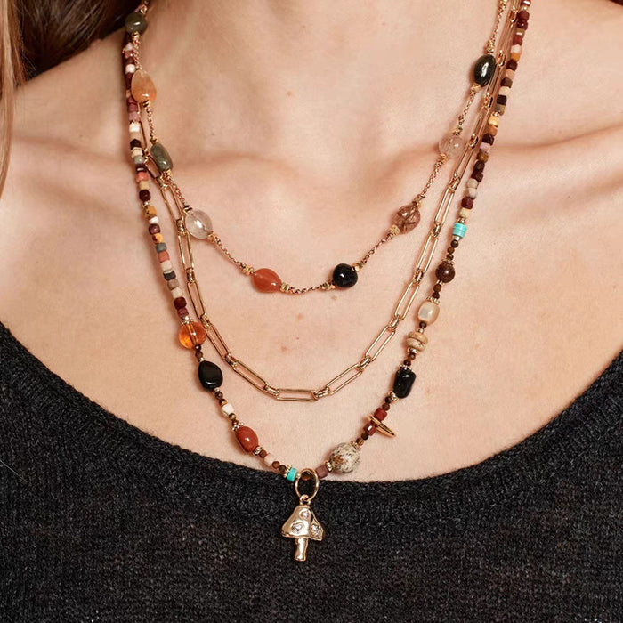 Wholesale Sunrise Mushroom Natural Stone Color Beaded Necklace Jewelry