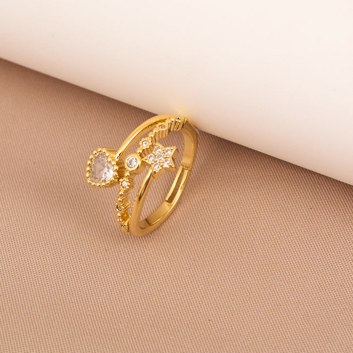 Wholesale Micro-paved zircon heart and five-pointed star ring