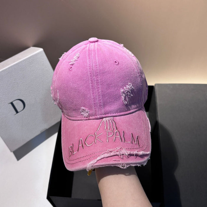 Wholesale Fashionable and personalized embroidered letter hole baseball cap, outdoor versatile, washed cotton denim gradient duckbill cap