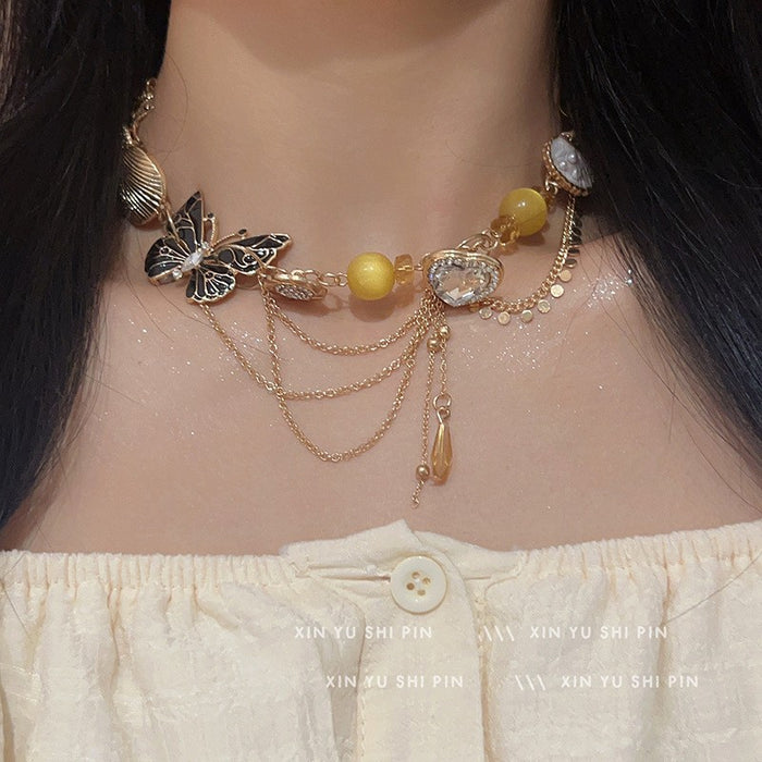 Wholesale Pink rhinestone necklace, new light luxury exquisite design, collarbone chain