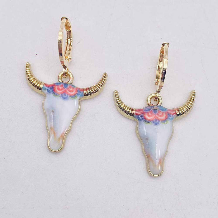 Wholesale Western Cowboy Bull Head Pendant Metal Earrings JDC-ES-PuCi036