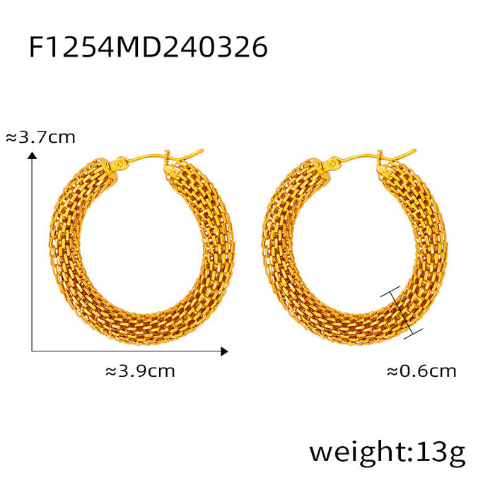 Wholesale Small niche personalized jewelry woven chain design, titanium steel earrings, geometric niche O-ring