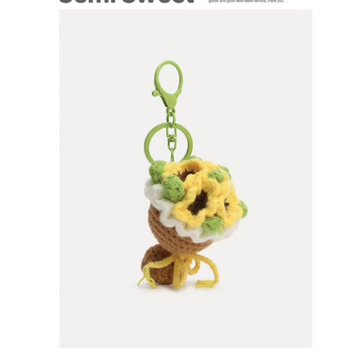 Wholesale Woven Holding Flower Keychain Rose Bouquet Bag Pendant Schoolbag Hanging