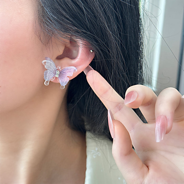 Wholesale Silver Needle Crystal Butterfly Earrings Versatile Light Luxury Fashion Earrings Temperament Earrings Wholesale