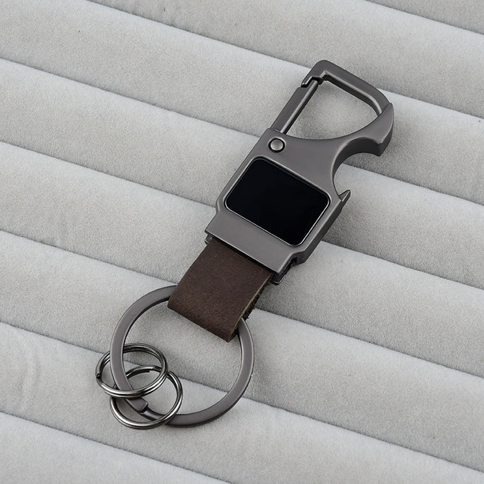 Wholesale Leather keychain multifunctional creative car keychain laser engraved metal pendant