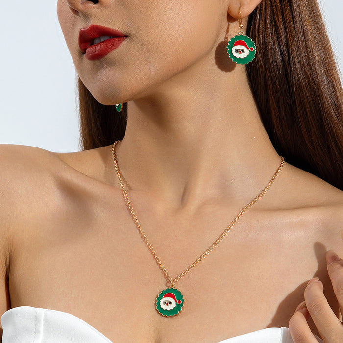 Wholesale Christmas Alloy Drip Oil  Earring and Necklace Set Geometric Design Holiday Fashion Accessory MOQ≥2