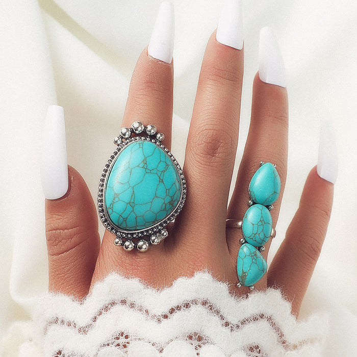 Wholesale Turquoise Carved Feather Ring Set