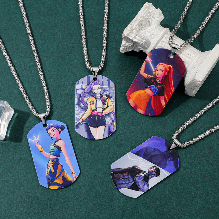 Wholesale K-pop Stainless Steel Metal Printed Pendant Necklace