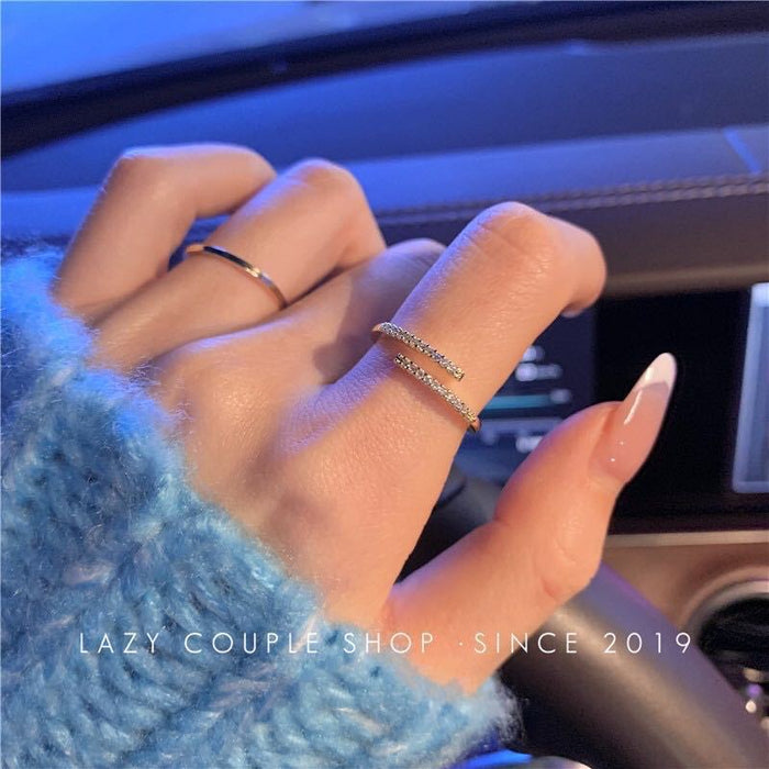 Wholesale Double layer ring, personalized hollow, simple and cold style, geometric opening, adjustable ring