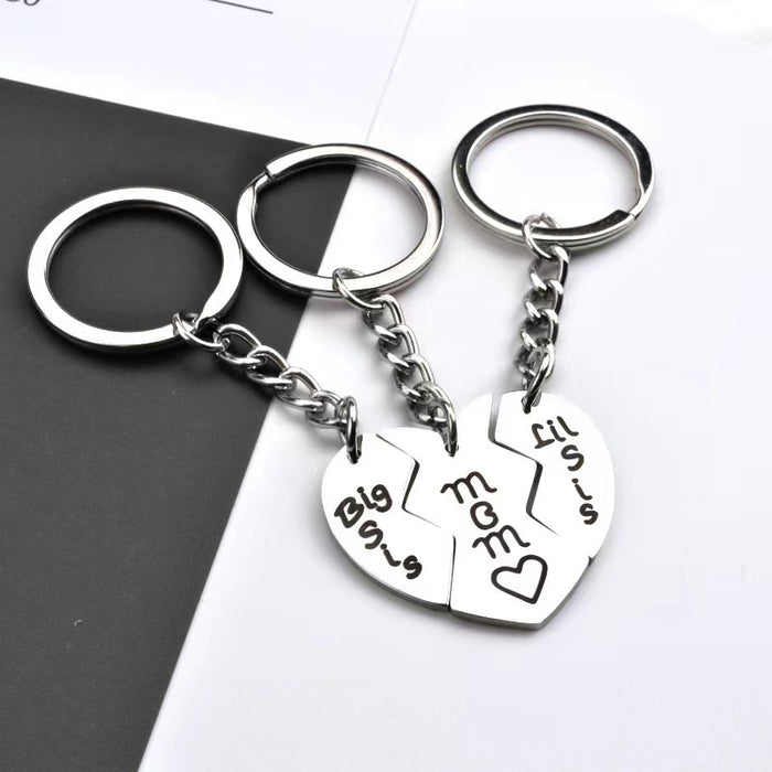 Wholesale Mother's Day Big Sis Mom Lil Sis Three-petal Heart Stainless Steel Keychain JDC-KC-Mingl001