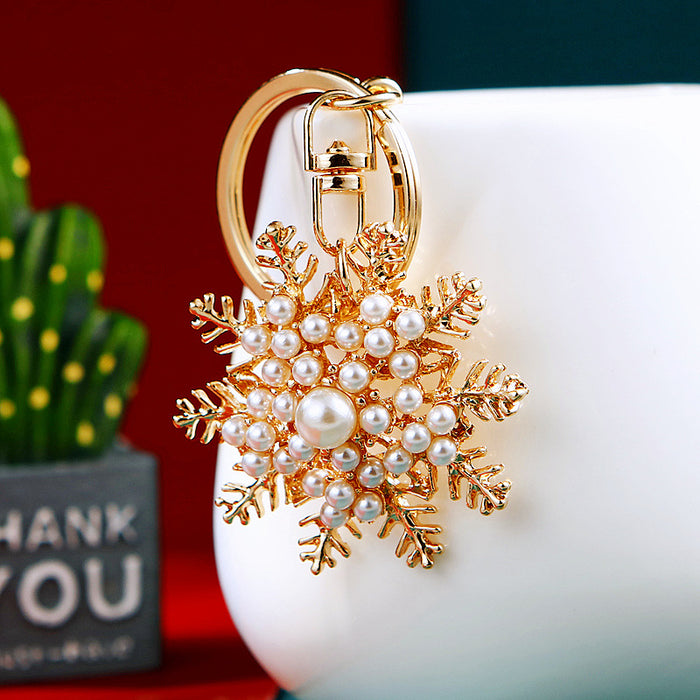 Wholesale Rhinestone Christmas Snowflake Car Keychain Zinc Alloy Charm for Gift