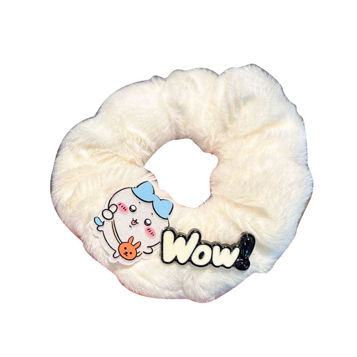 Wholesale Cute cartoon plush hair tie with letters for girls.