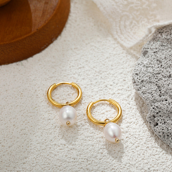 Wholesale 18K Gold Natural Pearl Earrings suit Stainless Steel Earrings