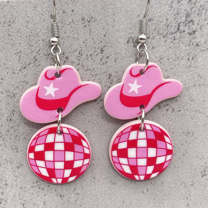 Wholesale Western Cowboy Style Pink Hat Boots Balloon Acrylic Earrings JDC-ES-Chengy032