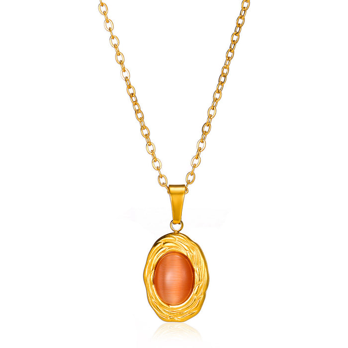 Wholesale Oval Cat' s Eye Pendant Titanium Steel Necklace Niche Clavicle Chain
