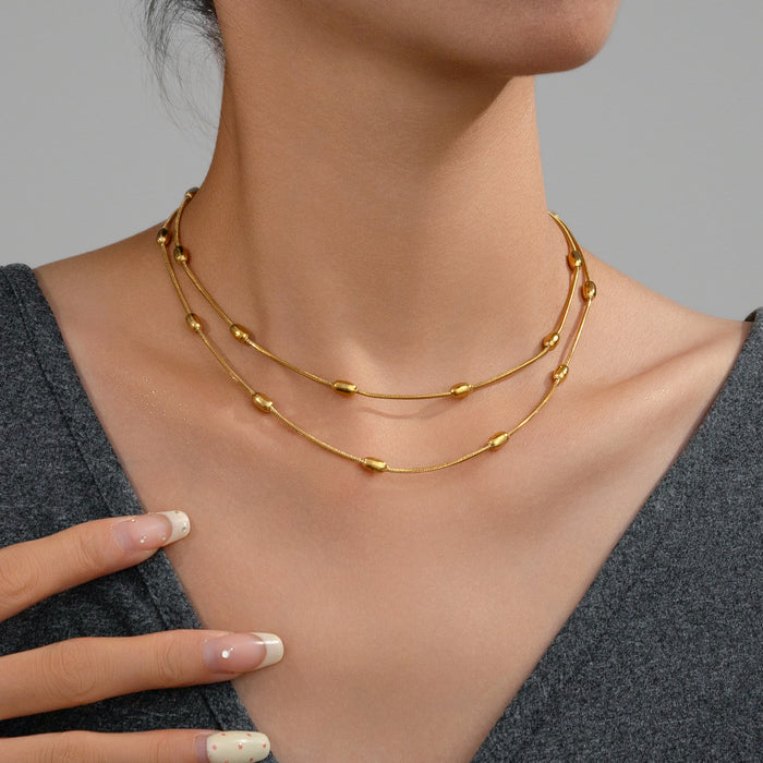 Wholesale 2pcs Stacked necklaces,  plain chain,  snake bone,  titanium steel chain