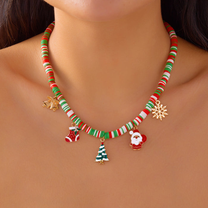 Wholesale Christmas Santa Snowman Pendant Necklace Travel Souvenir Jewelry Accessory Gift