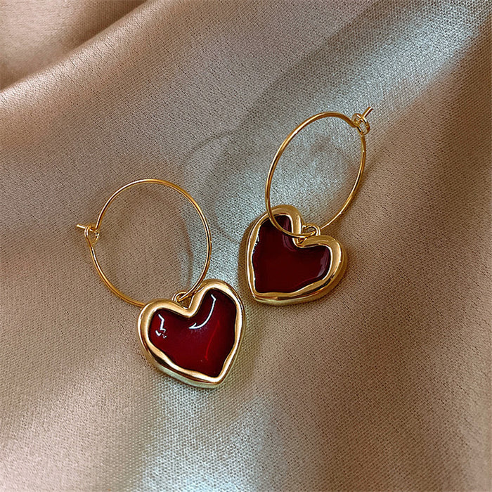 Wholesale wine red Love earrings simple temperament personalized earrings ear jewelry for women