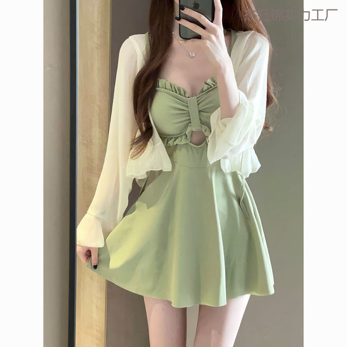 Wholesale New one-piece conservative skirt style avocado green high-end and sexy hot spring swimsuit