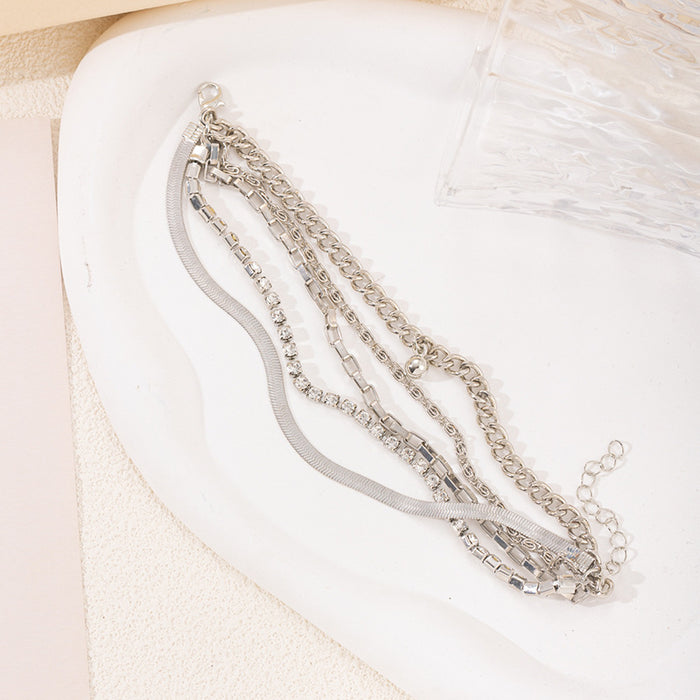 Wholesale Jewelry alloy multi-layer stacked bracelet, personalized and niche diamond inlaid bracelet