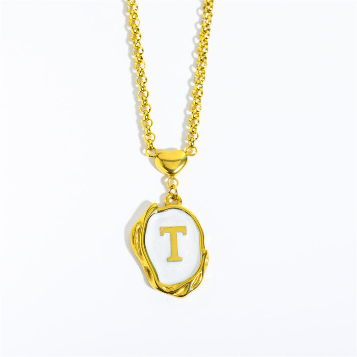 Wholesale Gold Plated Titanium Steel 3D Drip Oil Alphabet Pendant Necklace Summer Beach Initial Sweater Chain