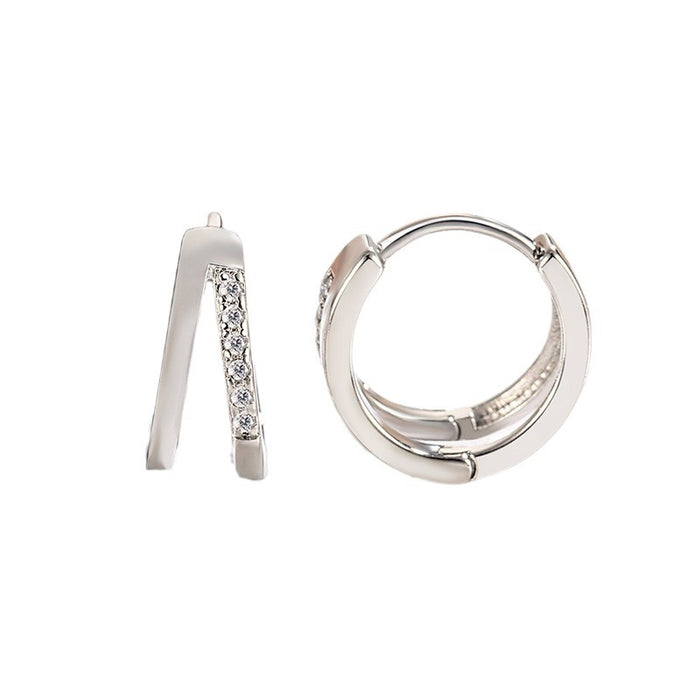 Wholesale Double-layer simple single-sided zircon earrings, simple and fashionable, everyday cool style