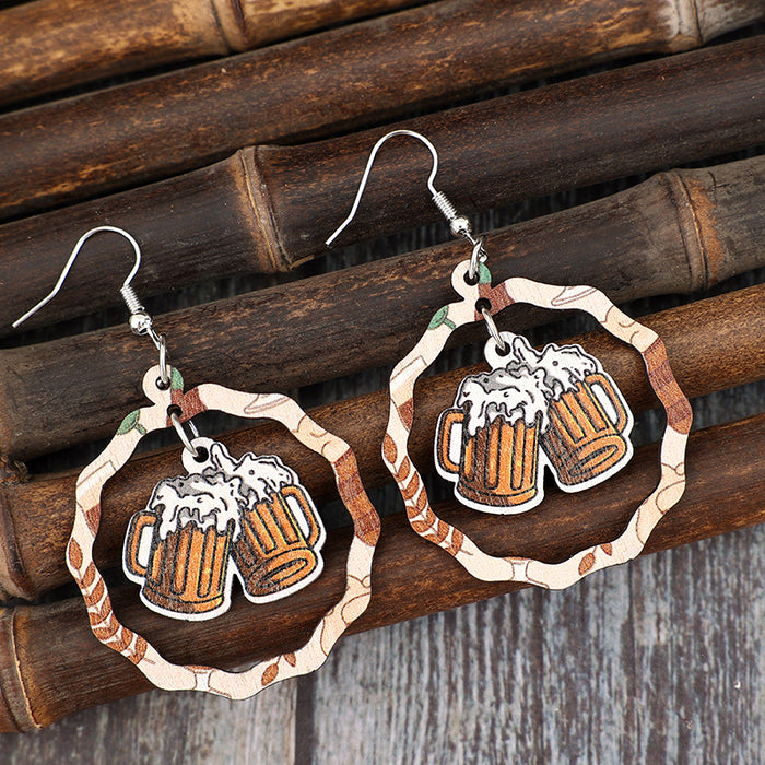 Wholesale Wooden Earrings Beer Fest Geometric Splicing Party Fashion Accessory